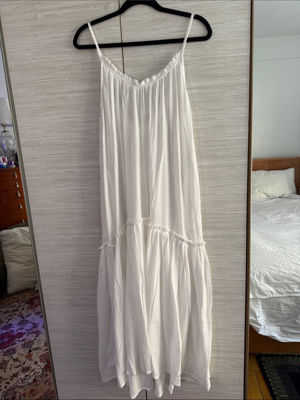 Mikoh White Tiered Spaghetti-Strap Maxi Dress